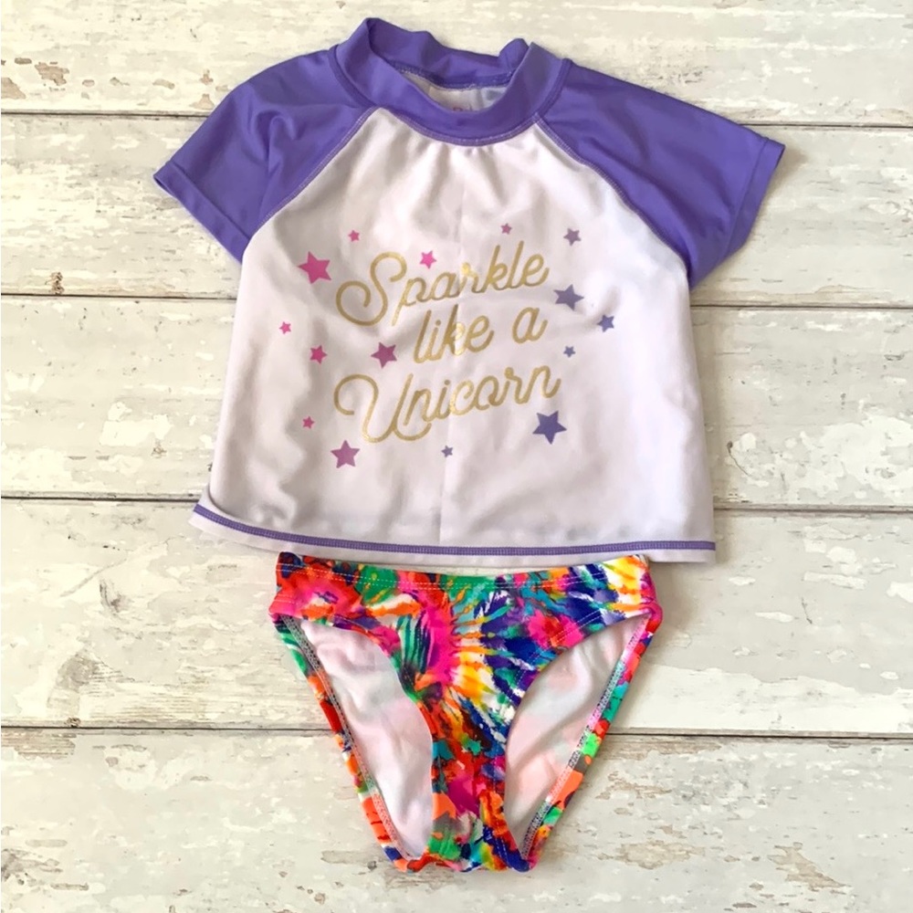 Cat & Jack 7/8 Girls Swimsuit Rashguard Swim Suit Summer Purple Pink Size 7 8